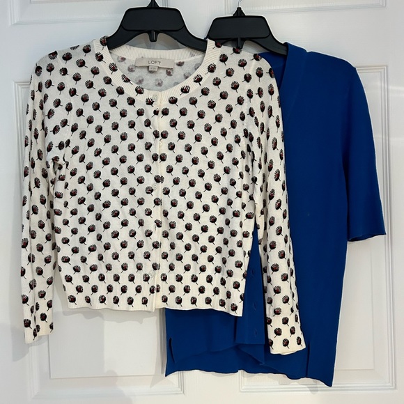 Loft sweaters (2) size XS. Cobalt blue SS and cherries 3/4 sleeves. - Picture 7 of 7